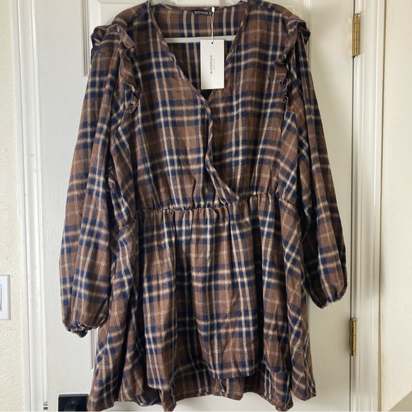 Bloomchic plaid blouse long sleeve brown Sz 30 Oversized - Picture 15 of 16